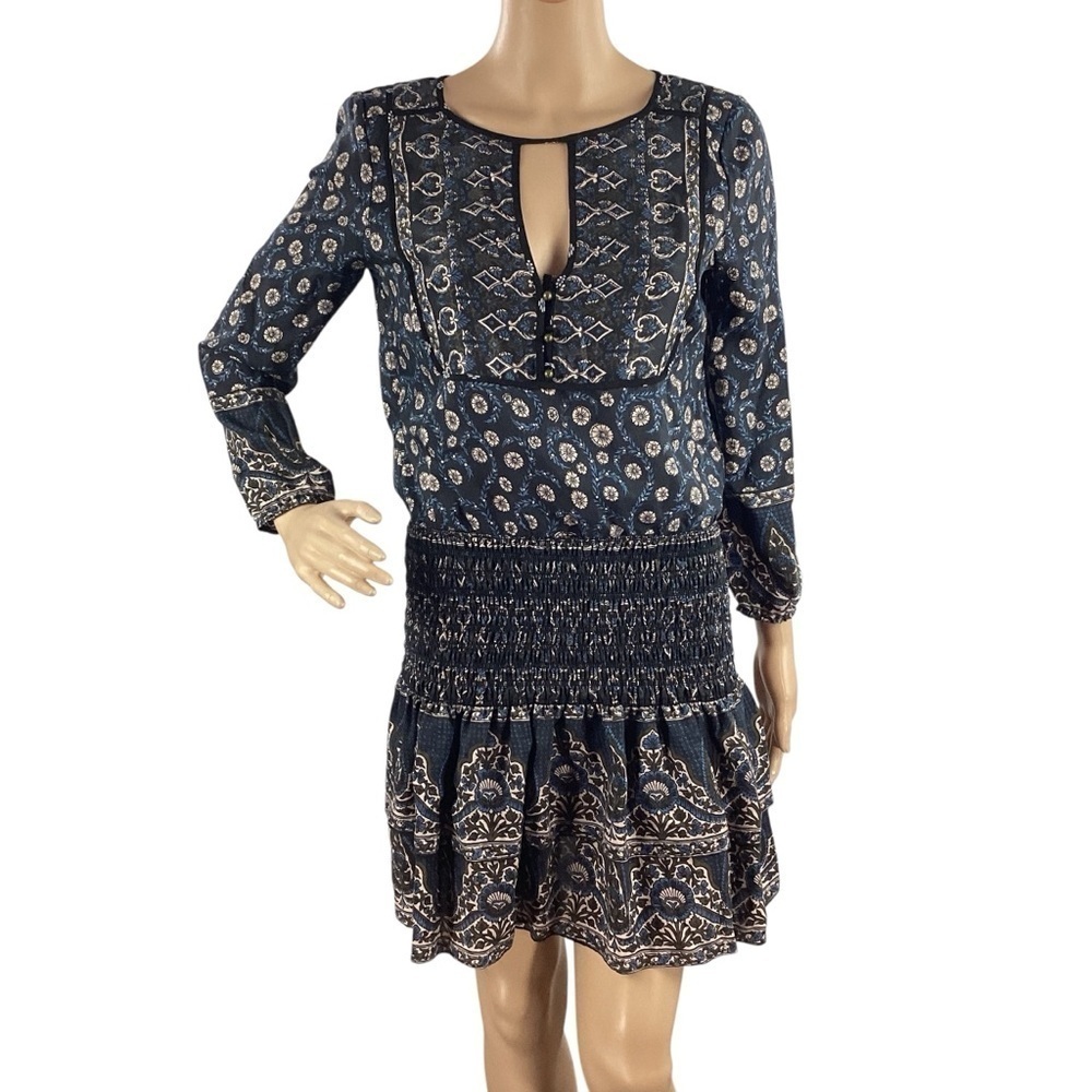 Veronica Beard Makai Silk Boho Romantic Mini Dress Shadow Blue Floral Size 2